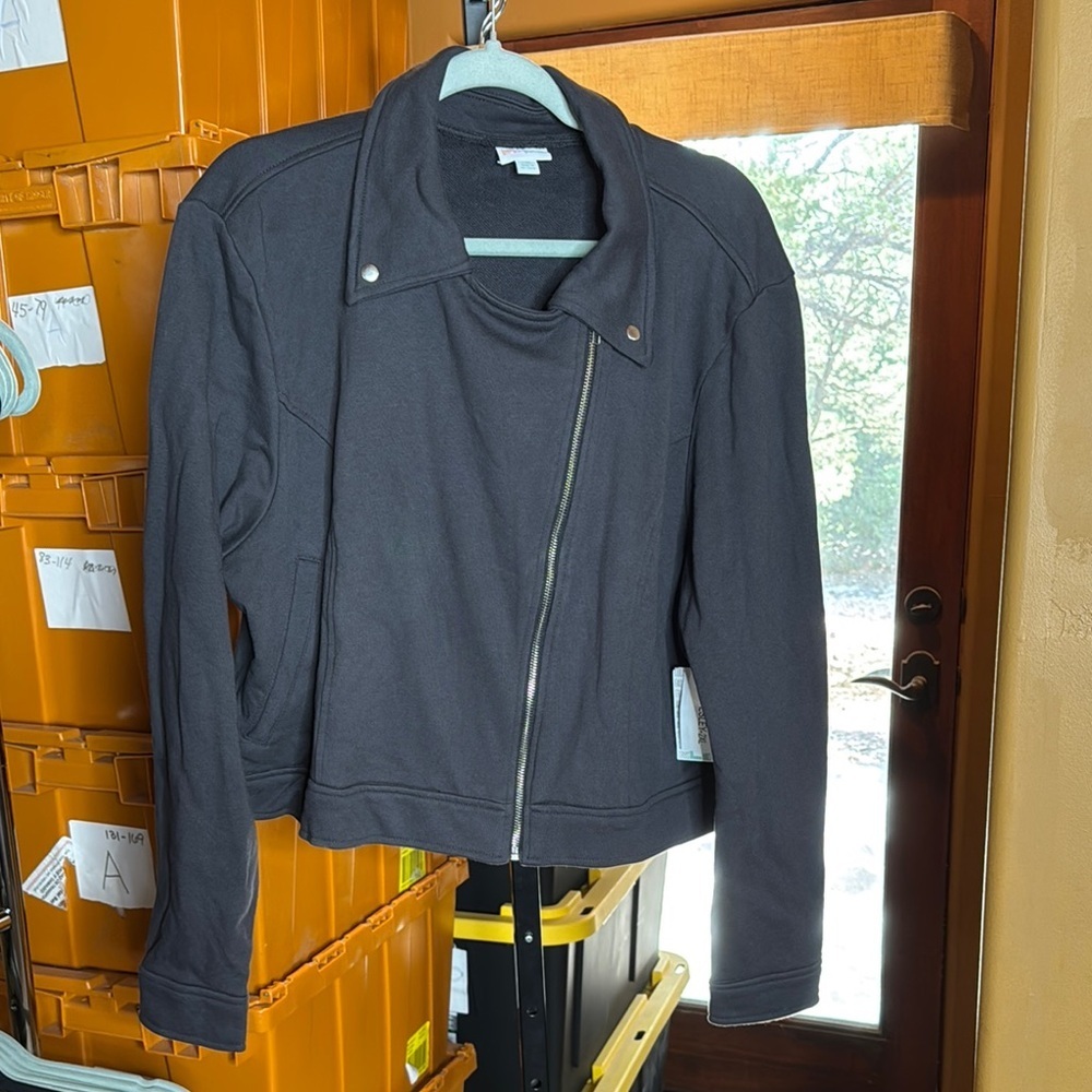 NWT LuLaRoe Presley Moto Charcoal Gray Jacket Asymmetrical Zipper Size 2XL